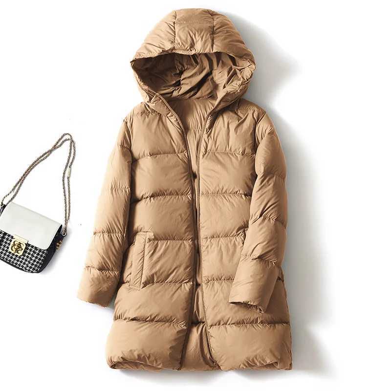 Schinteon Women Ultralight White Duck Down Jacket with Hood 2023 New Autumn Winter Warm Casual Outwear Solid Color Simple CoatT251201