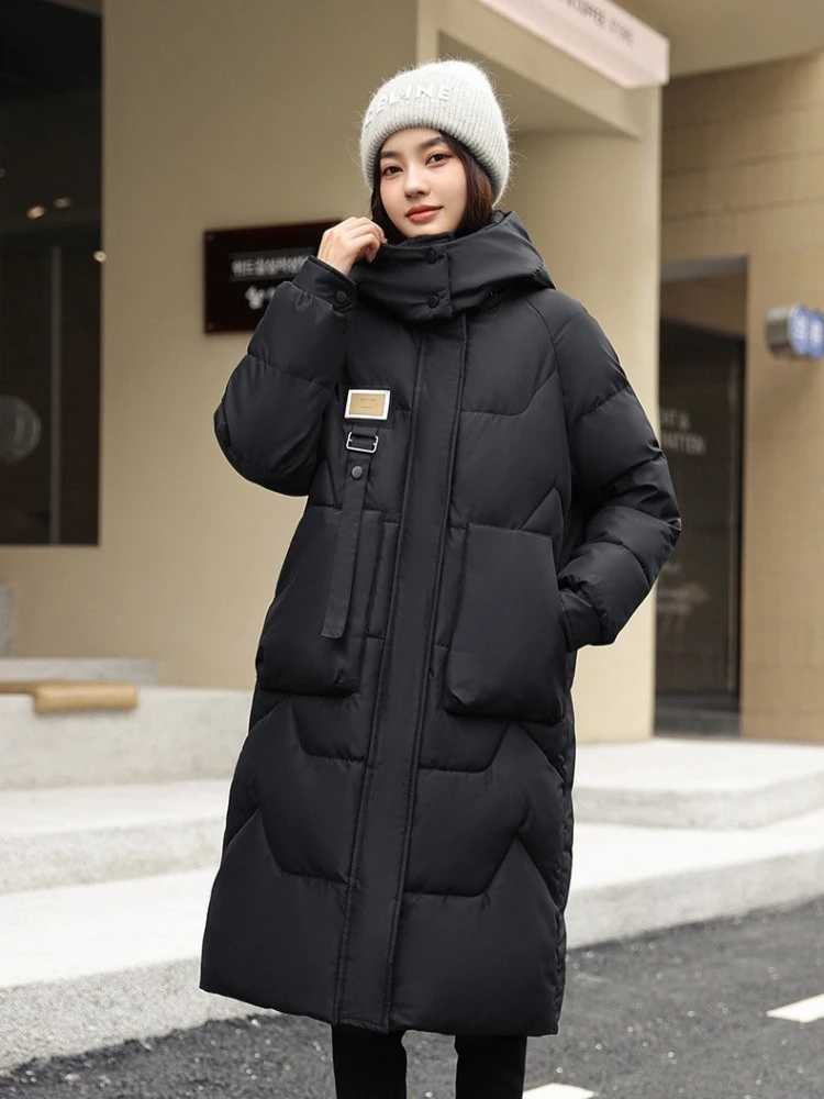 Fashion Female Loose Padded Thicken Warm Snow Wear Jackets New Autumn Winter Solid Color Long Down Cotton Jacket for WomenT251201
