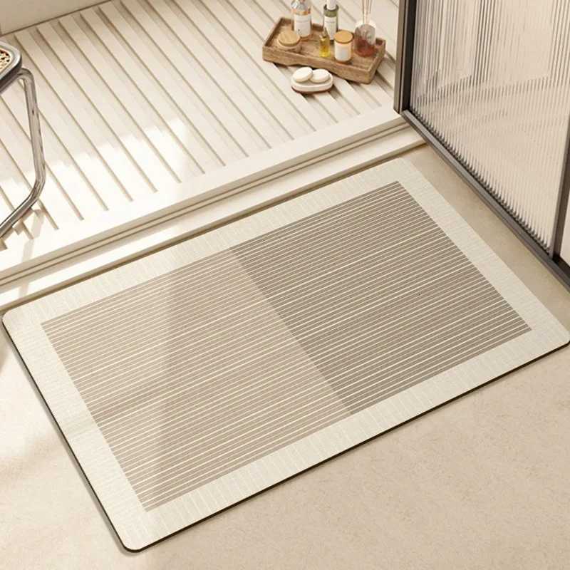 Minimalist Line Diatite Mat Bathro Entrance Door Pad Shower Suction Foot Mat Toilet Non-Slip Waterproof Floor Decor Beauty H251129
