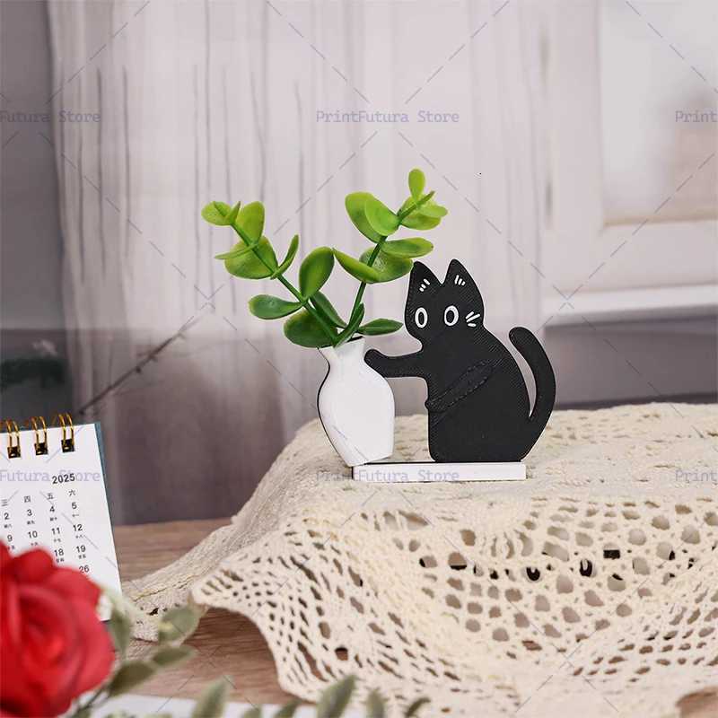 3D Printed Naughty Kitten Vase Cute Black Cat Decorative Ornament for Dried Flowers Vase Pen holder He Decoration Gift Y251201