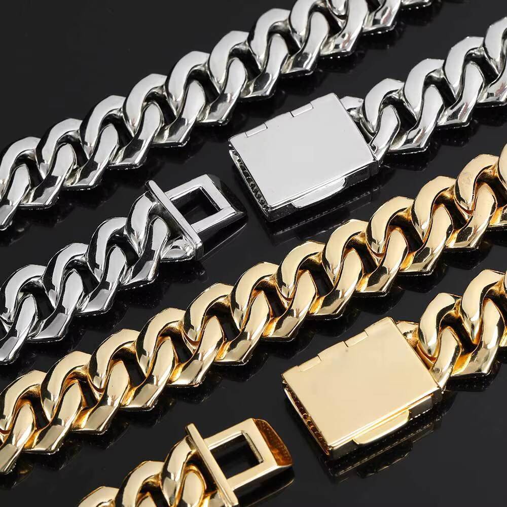 Wholesale 18mm Miami Cuban Link Chain Mens Diamond-Thick Hip Hop Necklace with Geometric-shaped Zircon for Gift Anniversary