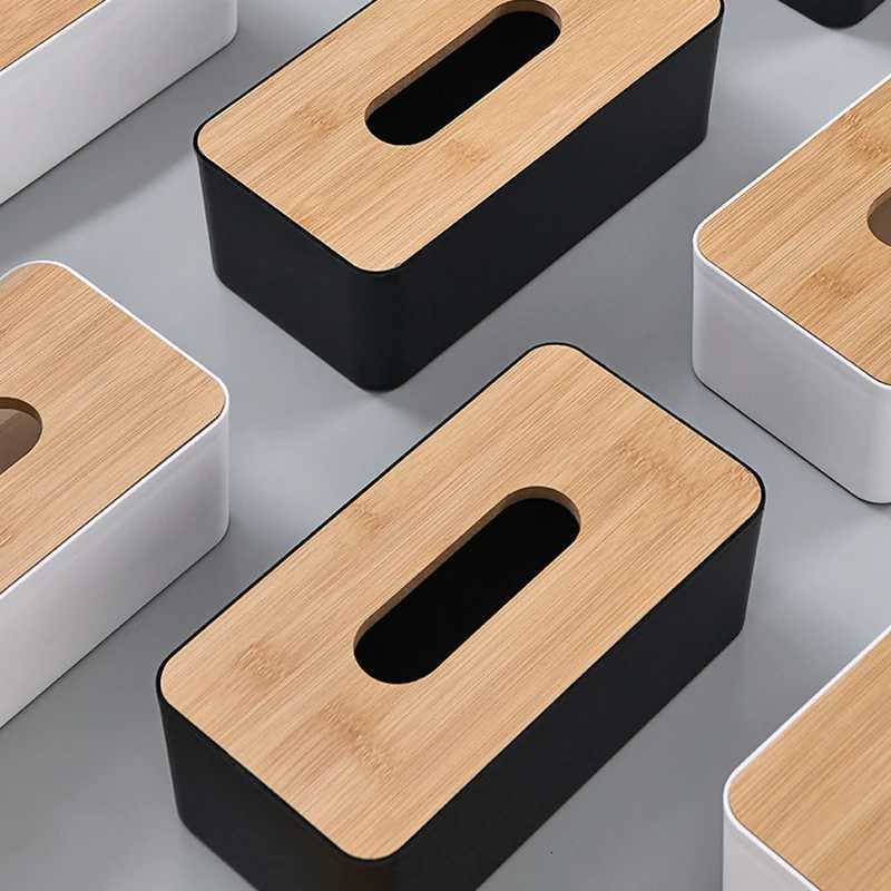 1PC Tissue Box White Black Available Bamboo Cover Paper Container Bedro Kitchen Living Ro Table Tissue Storage Accessory ZYF H251201