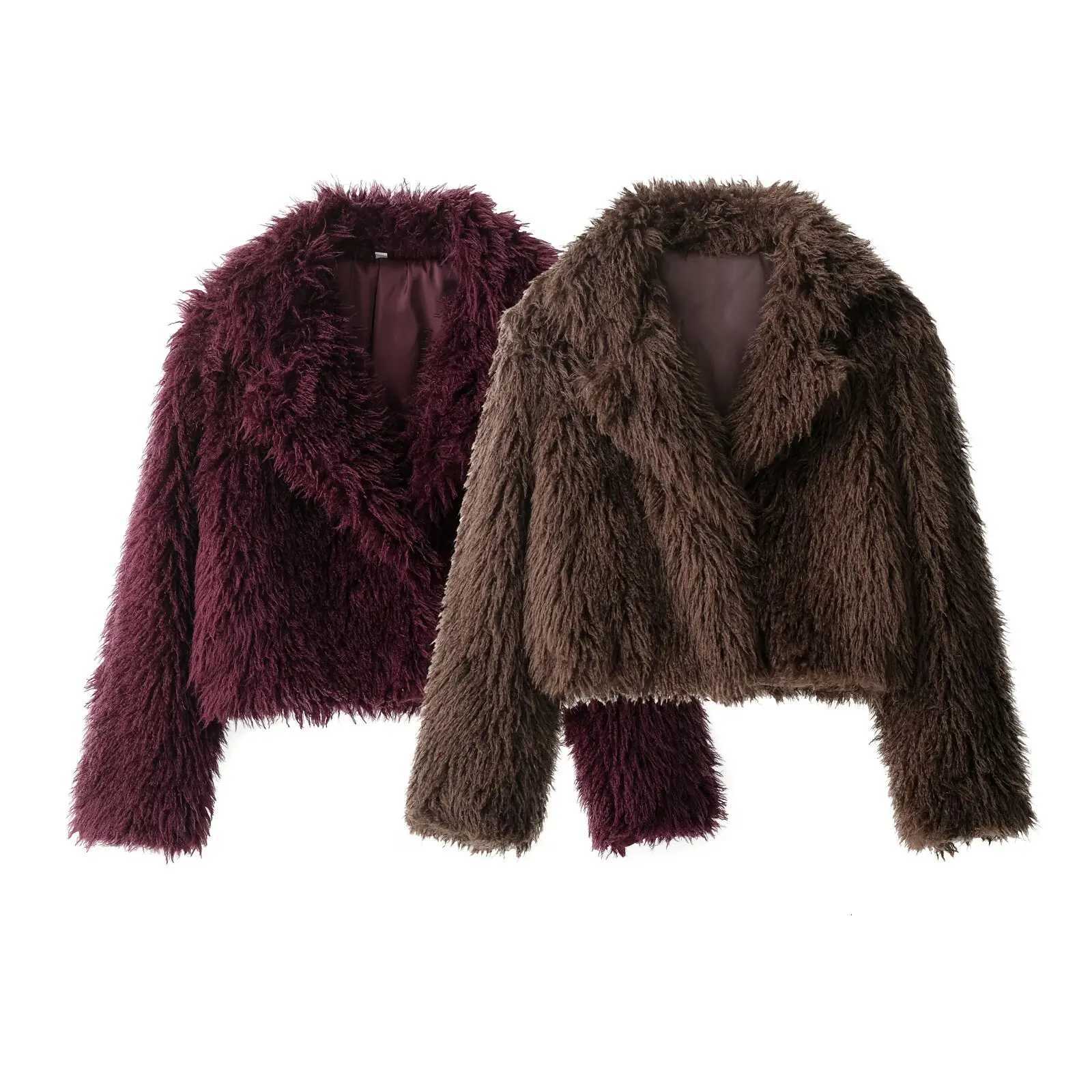 Women Elegant Faux Fur Coat Warm Fluffy Loose Long Sleeve Lapel Jacket Autumn Winter Fashion High Street Lady OuterwearT251201