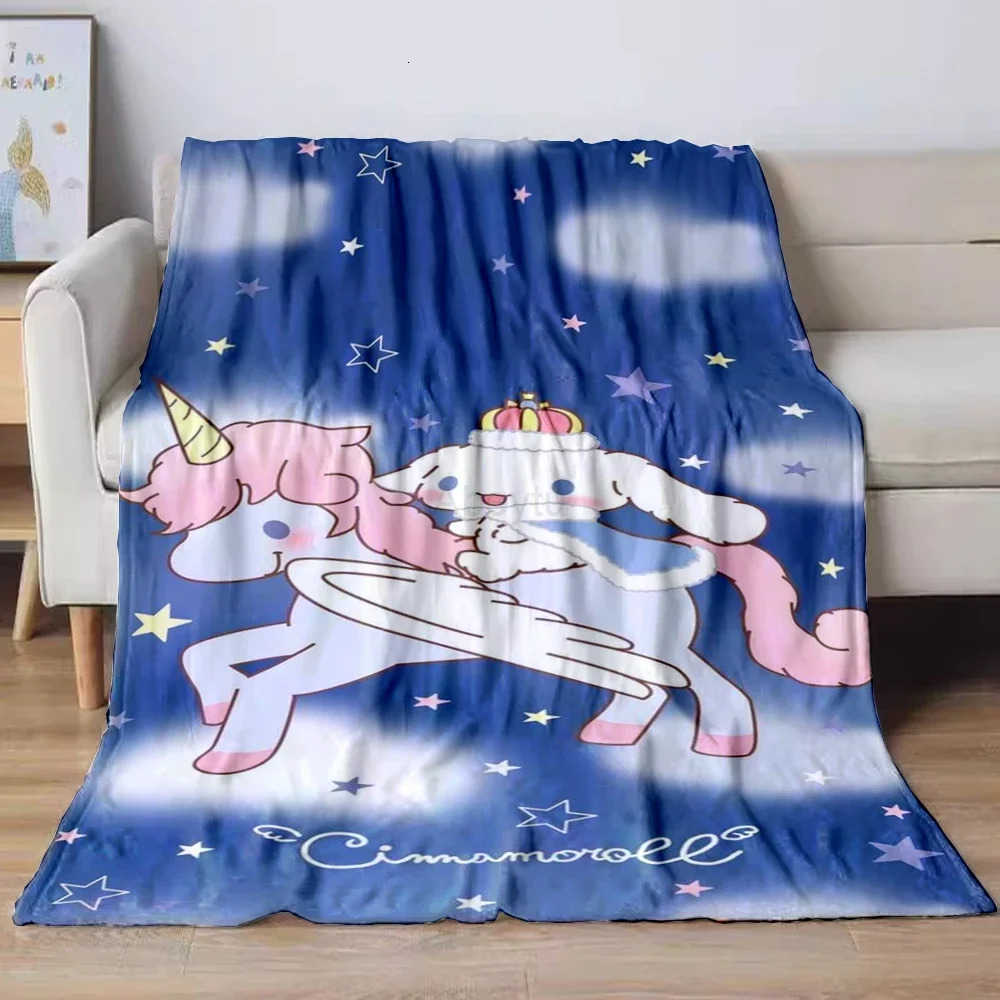 Sanrio Cinnamoroll Flannel Print Blanket Child Soft QuiltFour Seasons Blanket For Sofa Beds Living RoomTravel Picnic Blanket H251201