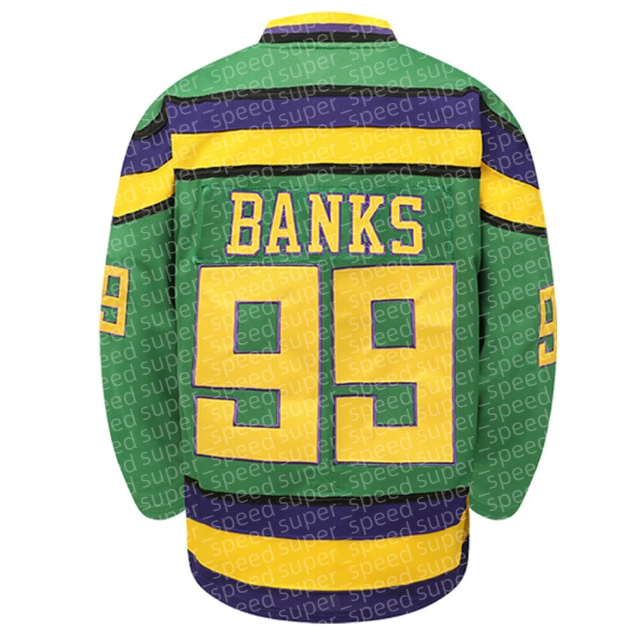 V-neck ice hockey jersey men's Green Duck Banks 99, casual holiday long sleeved shirt suitable for outdoor sports, classic and fashionable embroi