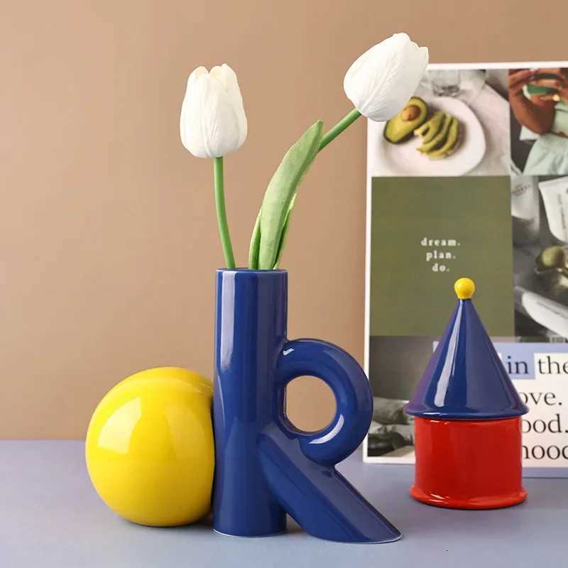 Ceramic Vase OK Letters Cartoon Abstract Cut-out Flower Vase Flower Arrangement Accessories Ceramic Handicraft Ornaments Y251201