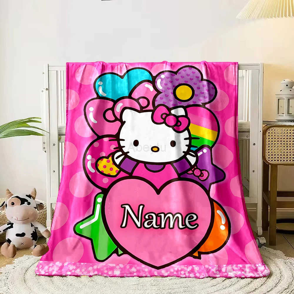 Sanrio Customized Name Personalized Blanket Hello Kitty Children Warm Soft Blankets Home Travel and Comfortable Blanket H251201