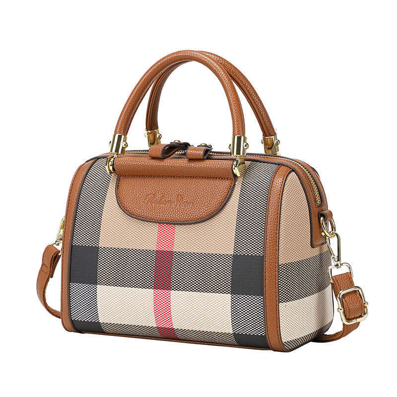 2024 New Brand Plaid Texture Canvas Cross-border Genuine Leather Women's Crossbody Handbag Pillow Bag