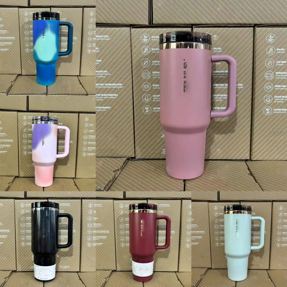 40oz Car Cup Tumbler Water Bottle Stainless Steel With Handle Straw Thermal Iced Travel Vacuum Insulated Coffee Mug Camping Cup for Gift