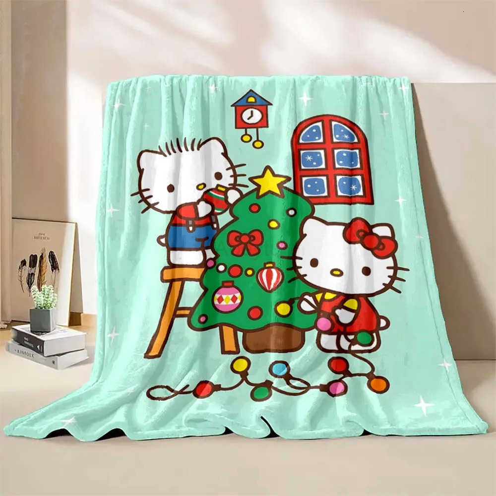 Sanrio Hello Kitty Christmas Printed Blanket for Home Travel Sofa Soft and Comfortable Blanket for Adults and Kids Holiday Gifts H251201