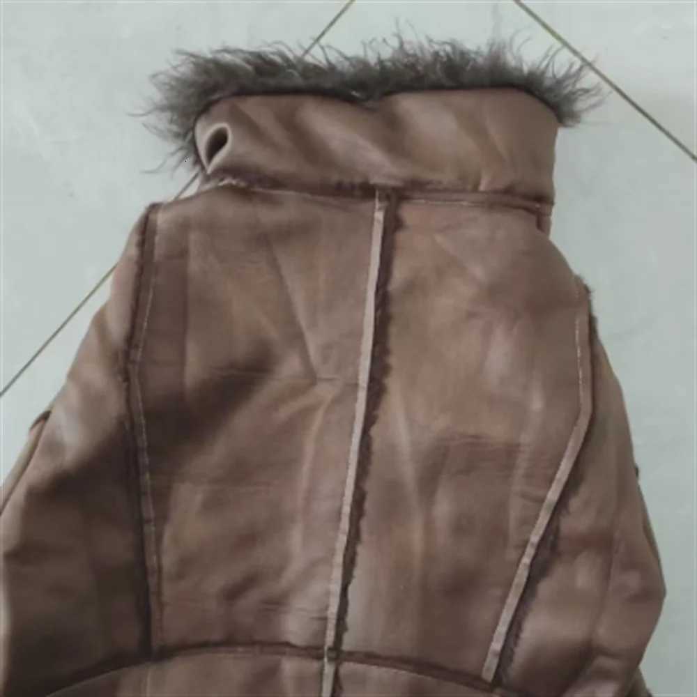 Winter Lambswool Turn Down Collar Velvet Inner Sleeve Furry Faux Leather Integrated Cotton Streetwear PU Parkas Long Sleeve TopsT251201