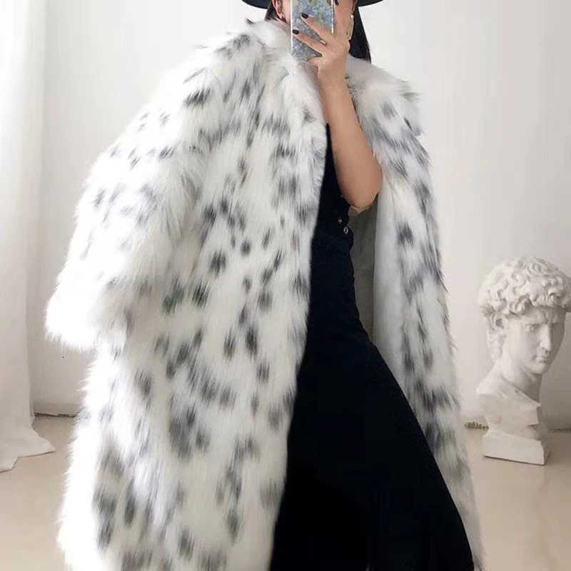 Winter Warm Womens Faux Fur Jacket Korean Long Loose Spotted Fox Fur Coat Outwear Female Parker CoatsT251201