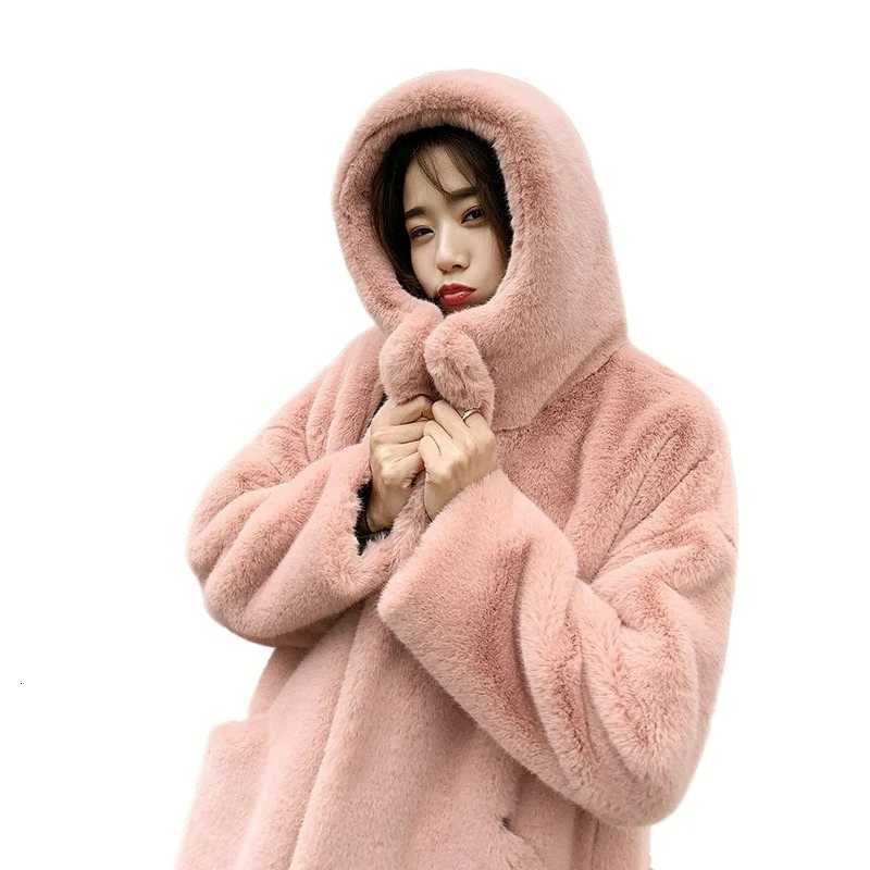 Faux Fur Coat for Women 2026 New Winter Style Faux Mink Mid-length Slimming Rabbit Fur Knee-length Fleece CoatT251201