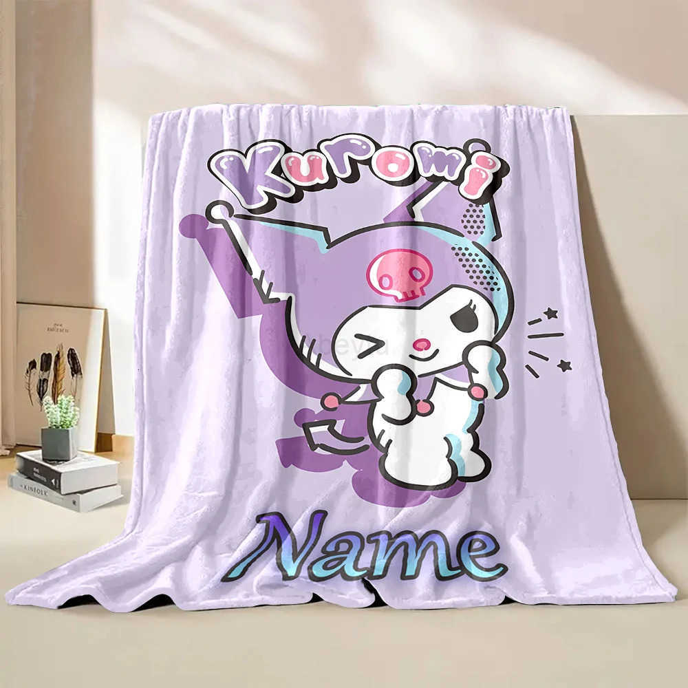 Sanrio Customized Name Personalized Blanket Kuromi Cute Children Warm Soft Blankets Home Travel and Comfortable Blanket H251201