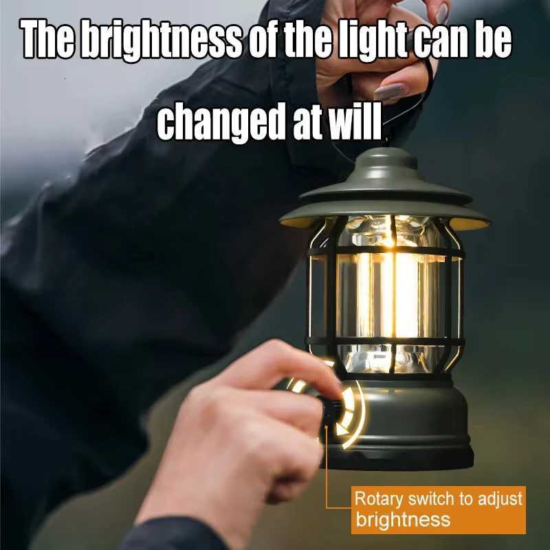 Rechargeable Camping Lantern Vintage Pendant Light Tent Lights Stepless Dimming Portable Waterproof For Adventure picnic Home M251201