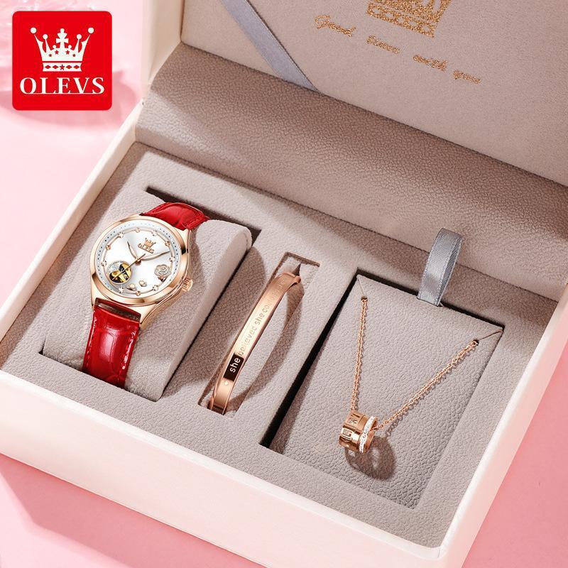 OLEVS Designer Luxury Watches And Diamond Hollow Mechanical Watches Waterproof Women's Watches Gift Box Set Elegant Demeanor Free Shipping Wholes