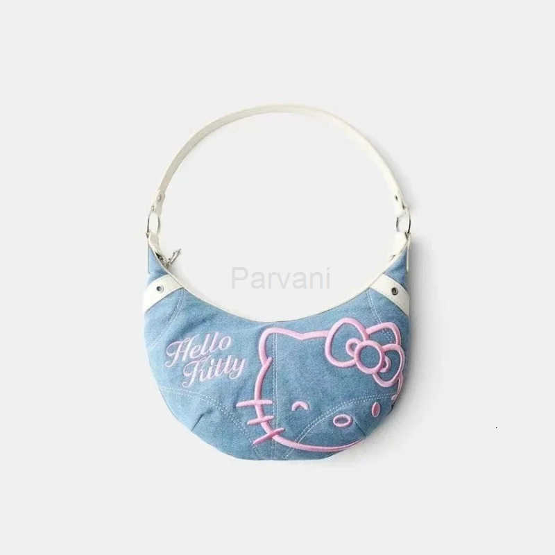 Sanrio Kawaii Hello Kitty Denim Embroidered Armpit Bag Fashion Crossbody Bag Female Cartoon Cute Portable Shoulder Bag Croissant Bag H251201 - view 7