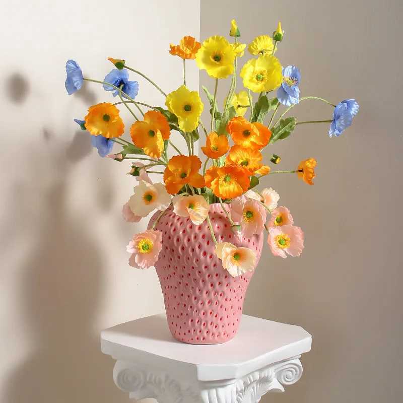 Ceramic Vase Artificial Strawberry Vase Fruit Cartoon Strawberry Flower Pot Terrarium Flower Vase He Decoration Accessories Y251201