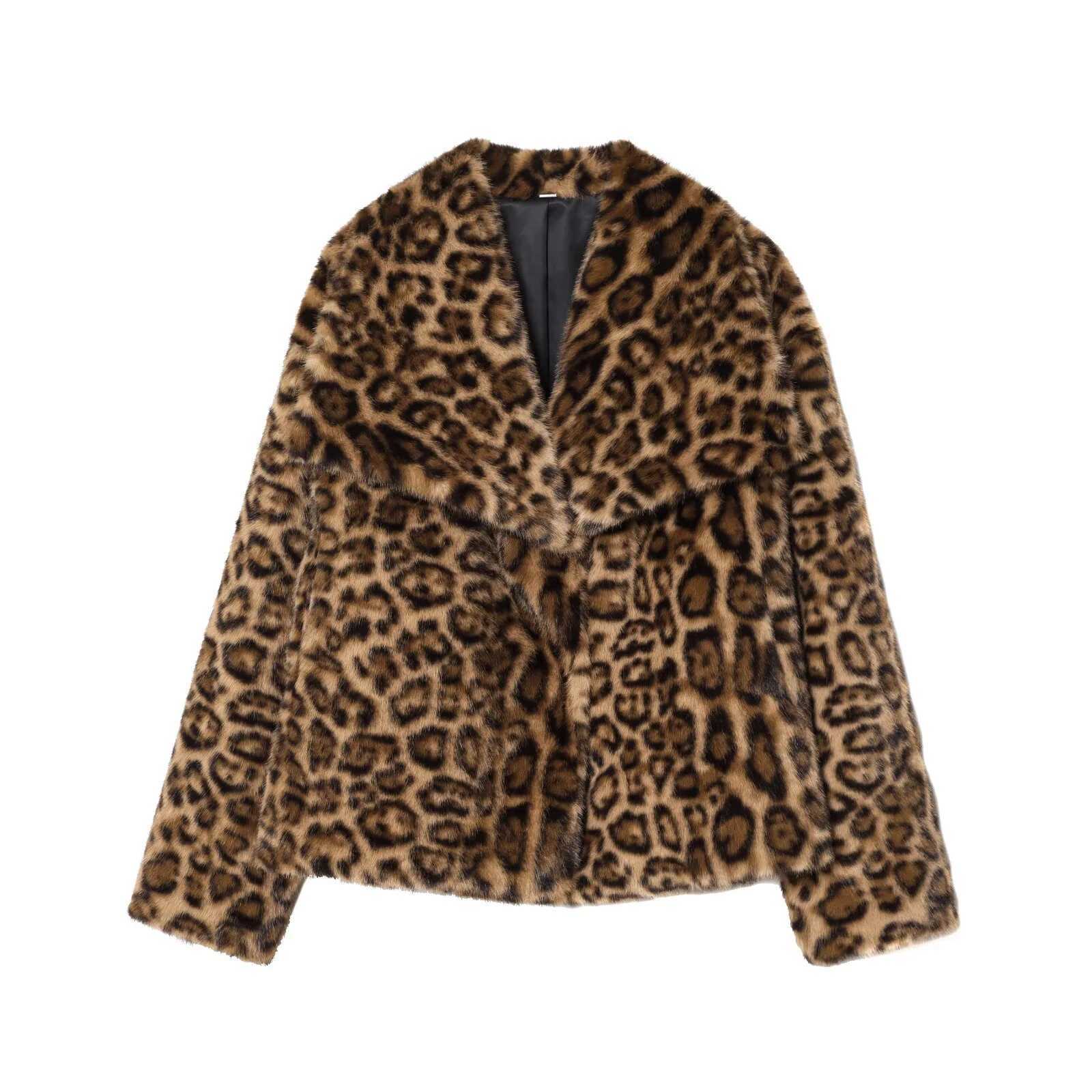 European and American style womens fashion temperament artificial leopard print fur effect short jacketT251201