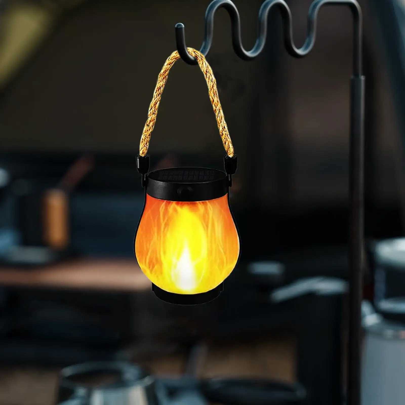 2/4x Solar Lamp Outdoor Camping Flame Lamp Rechargeable Hanging Courtyard Decoration Garden Lantern Lighting Lamp With Hemprope M251201