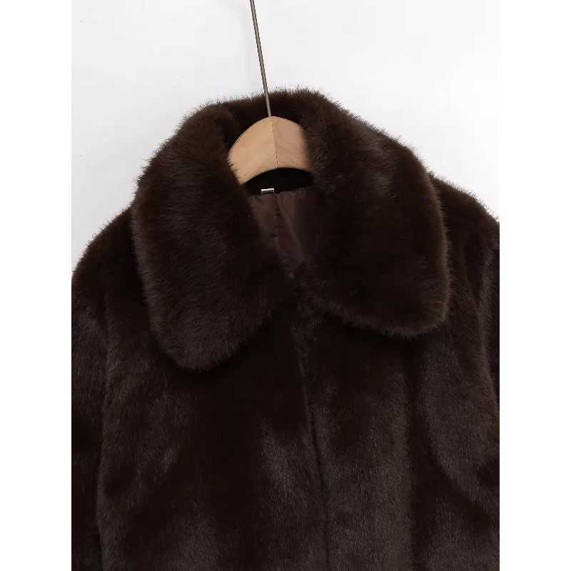 CharmCant Brown Faux Fur Coat for Women 2025 Winter New in Elegant Long Sleeve Top Fluffy Cardiga Hot Outerwears Jackets FemaleT251201