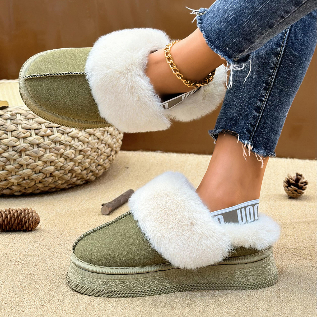 Designer shoes free shipping 2025 Winter New Thick soled and Velvet Thickened Warm Indoor Cotton Shoes Baotou Snow Boots