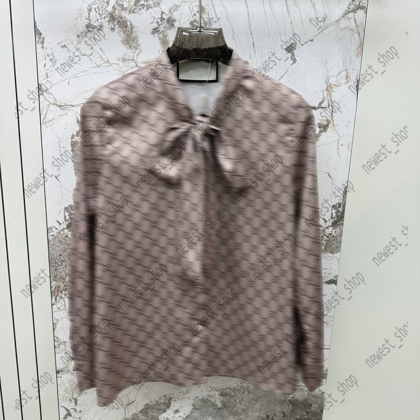 Summer Womens Shirts Loose Full of letter Jacquard Long Sleeved Shirt lady White Neck strap unsex khaki loose Blouses