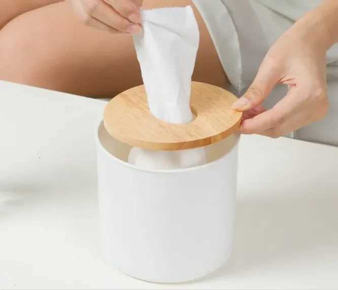 1PC Plastic Tissue Box Dispenser With Oak Wooden Cover Paper Household Car Napkins Holder He Organizer Decoration OK 0603 H251201