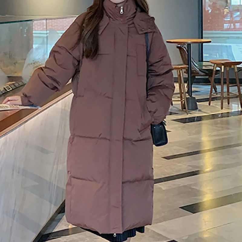 ITOOLIN Women Autumn Winter Button Pocket Casual Down Coat Thicken Cotton Warm Hooded Long Coat Long Sleeve Parkas Office CoatT251201