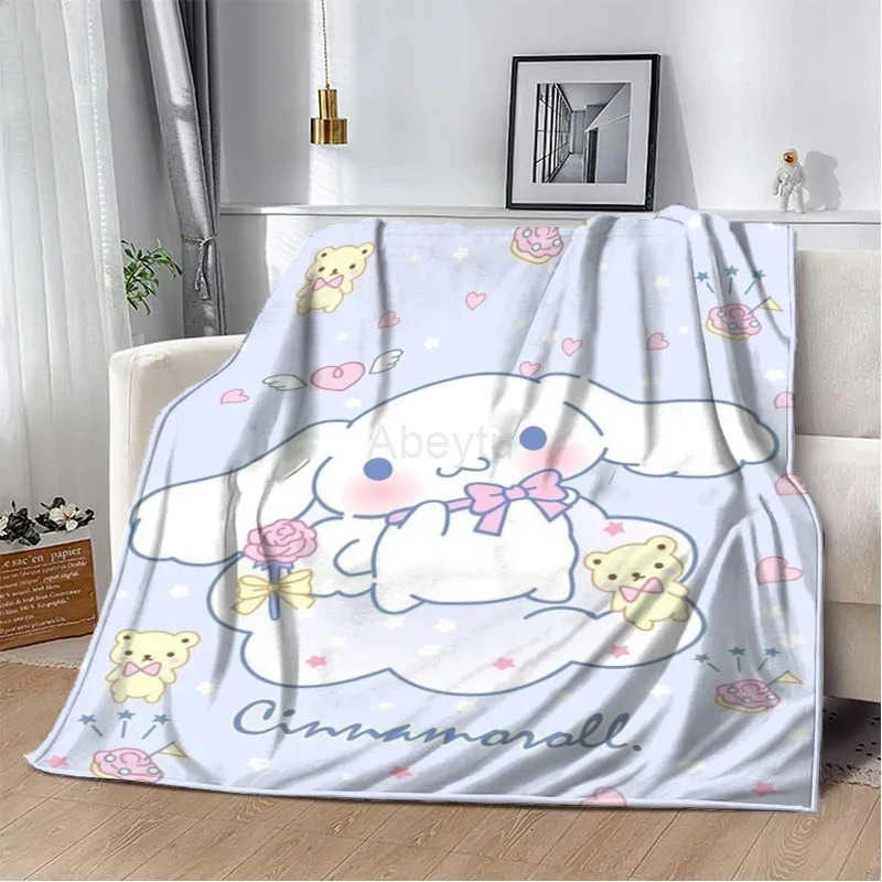 Sanrio Japanese Cinnamoroll Blanket Cartoon HD Print Flannel Office Soft Fluffy Picnic Blanket for Bed Plush Nap Cover Girl Gift H251201