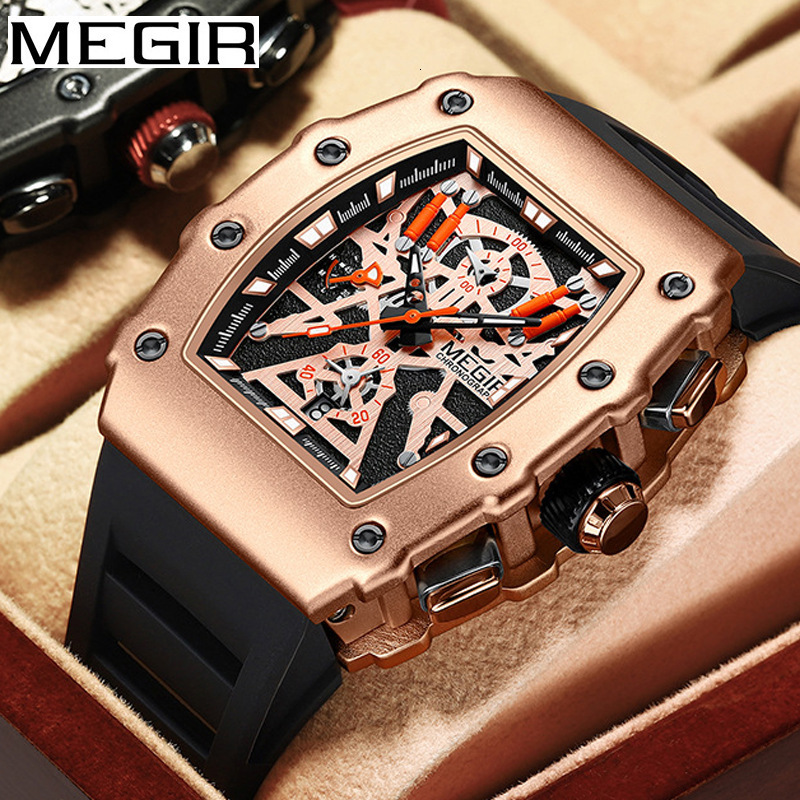 MEGIR Designer Creative Exquisite Men's Watch Square Trend Dominates Chronograph Silicone Outdoor Sports Watch Fashion Gift 2218 Luxury Wristwatc