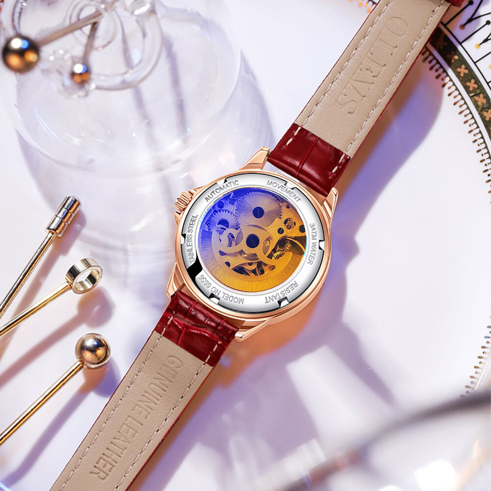 OLEVS Designer Luxury Women's Watches Fully Automatic Mechanical Watches Diamond-encrusted Note Dials Fashionable Ladies' Business Watches F