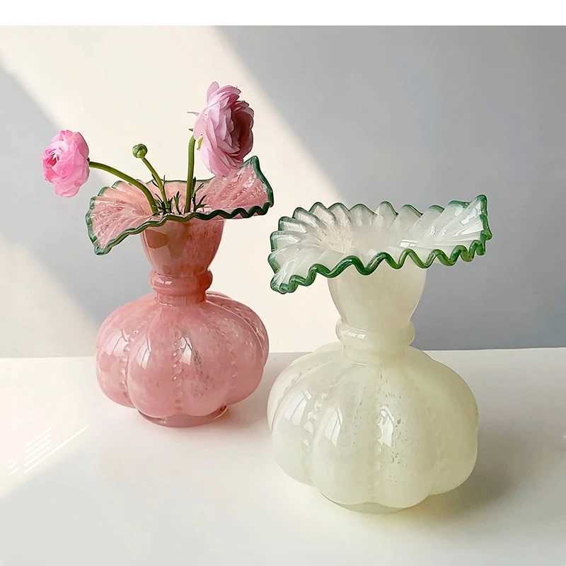 Vase Pumpkin Shape Wave Retro European Hand-made Floral Arrangement Accessories Terrarium Flower Vases Y251201