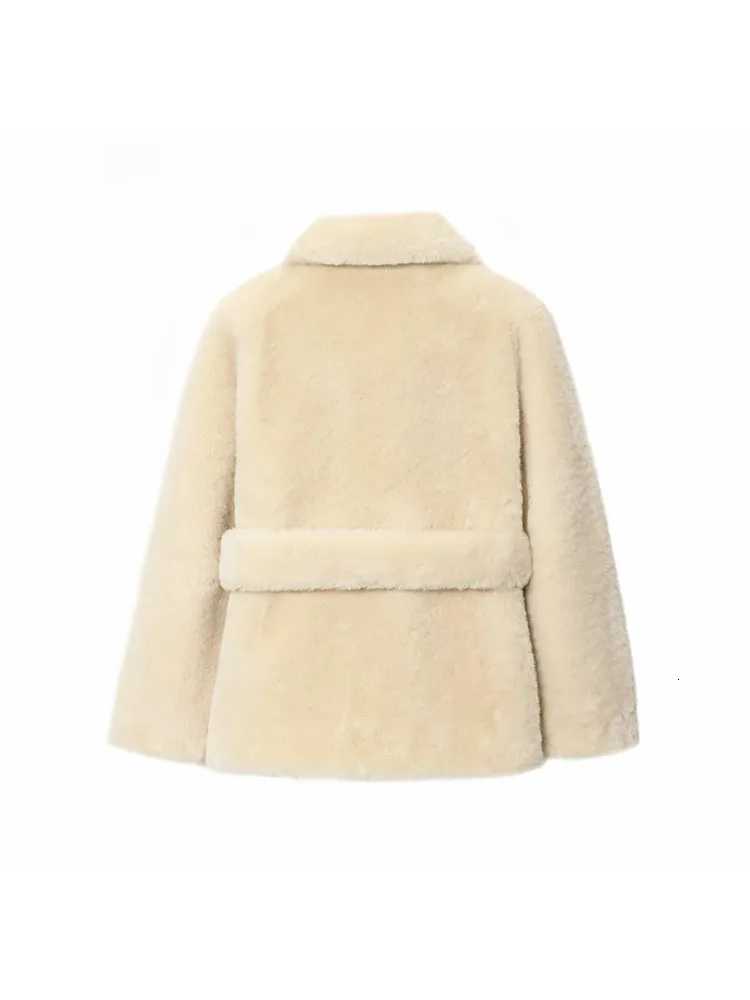 Women Thicken Faux Fur Coats For Autumn Winter Warm Long Sleeve Turn Down Collar Coats Chic New Belt Loose Jacket Street TopsT251201