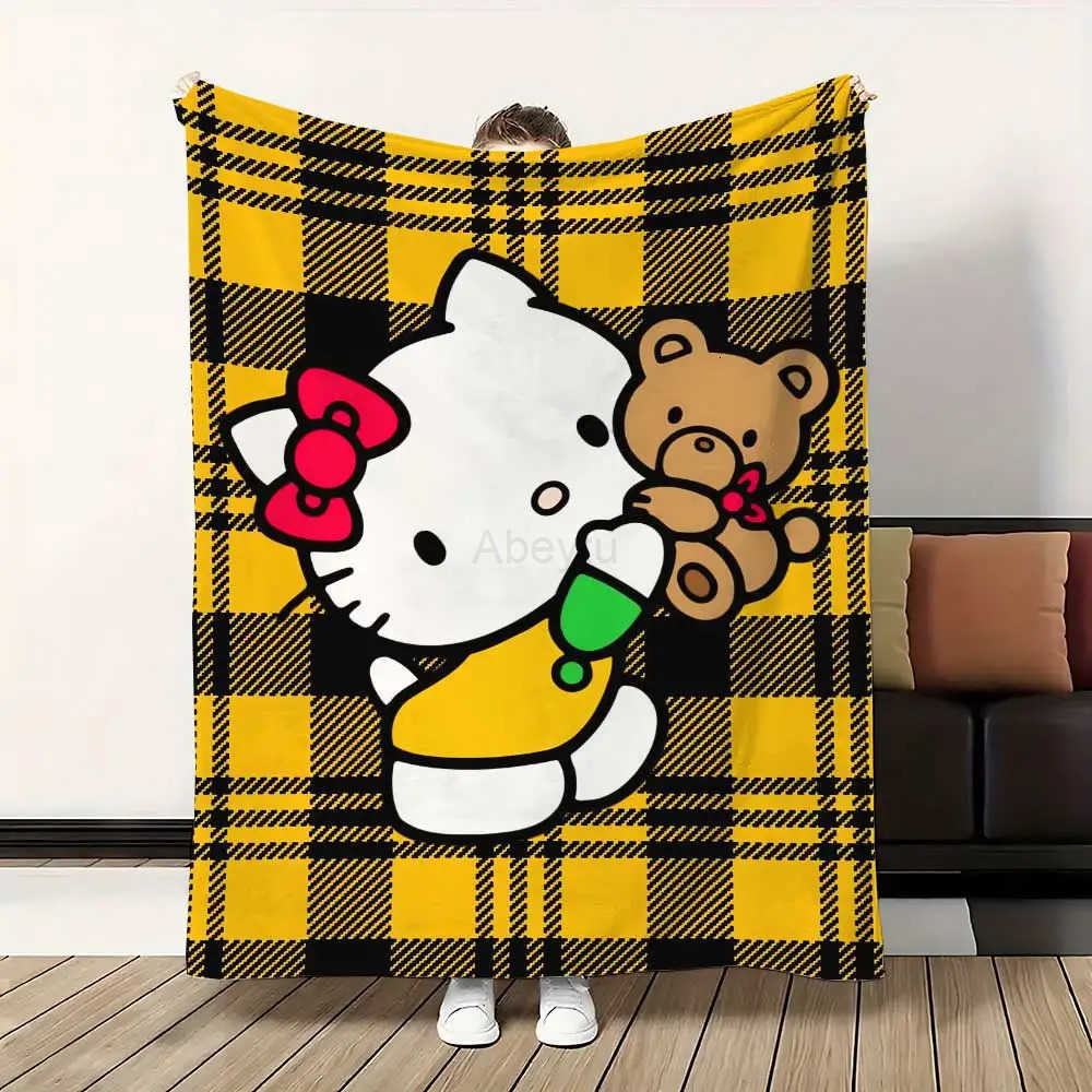 Sanrio Cute Throw Blanket for Sofa Decoration Kawaii Cat Hellos Luxury Blankets Throws Home Interior Fluffy Plaid Microfiber Bedding H251201