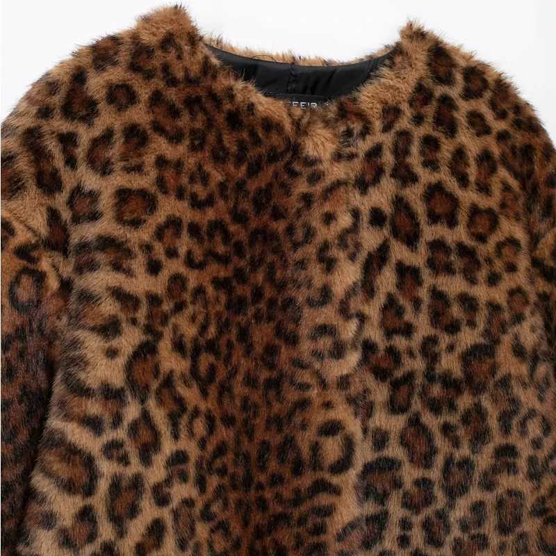 HXAO Parkas Womens Coats Winter Leopard Faux Fur Coat Warm Vintage Autumn Plush Jacket Outerwear Long Sleeve Furry Coats WomanT251201