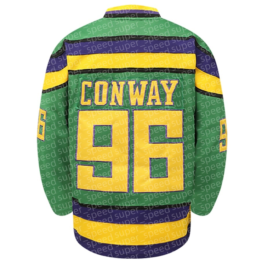 Men's ice hockey jersey V-neck green duck Conway 96, embroidered classic fashion fit casual holiday, polyester long sleeved shirt, suitable for o