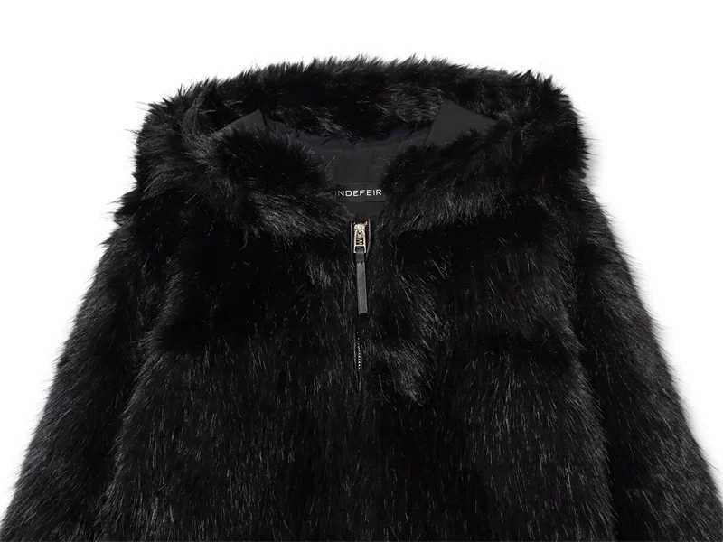 Womens Jacket 2025 Autumn/Winter New Style Black Long-Sleeve Faux Fur Hooded Jacket Fashionable and WarmT251201