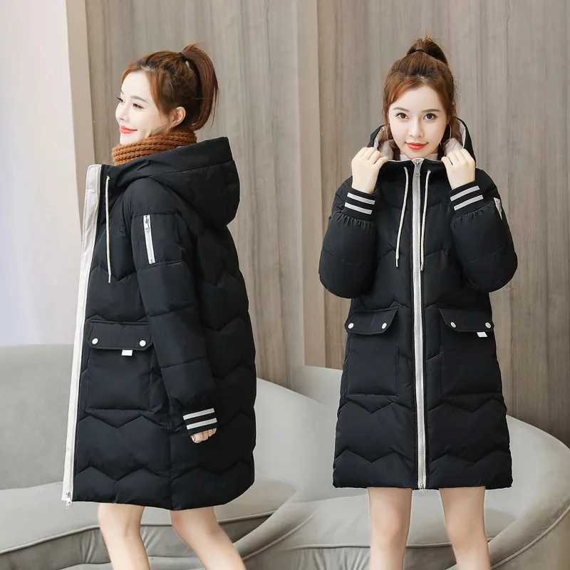 Women Winter Coat Mid-length Cotton Padded Parkas Hooded Warm Thicken Casual Overcoat Loose Snow Wear Solid Outwear Jacket 4XLT251201