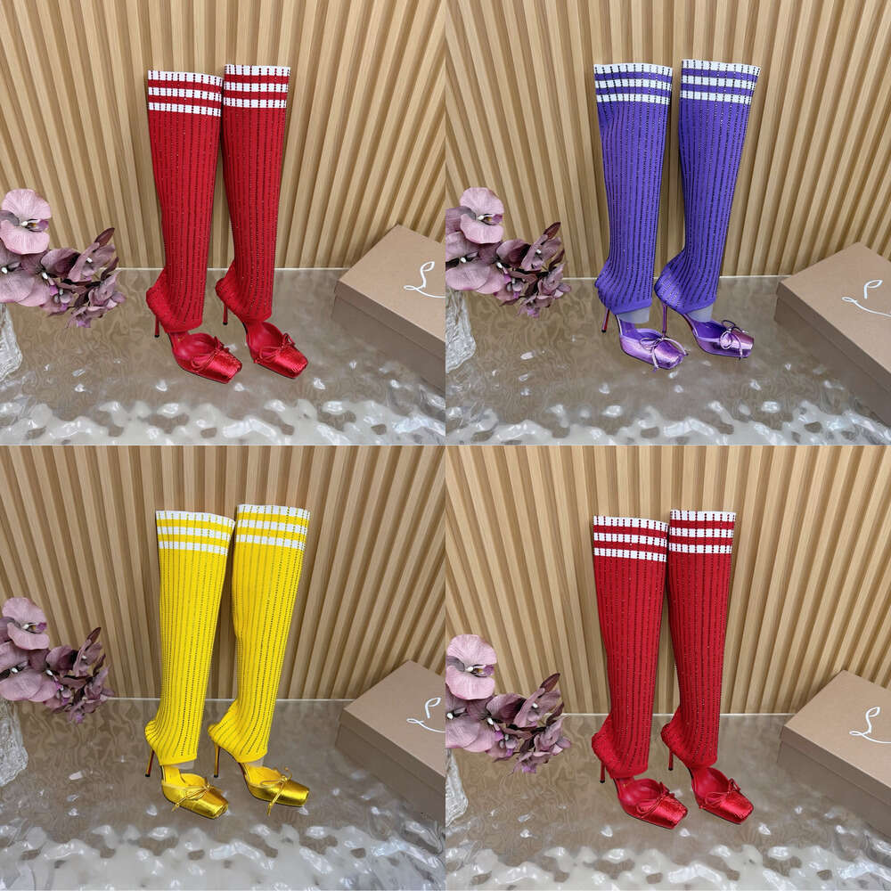 designer shoe woman Knitted lady Fashion Show Platform Rhinestone Socks Boots High Heeled Sandals shoe Womens high heels Stockings Red yellow stiletto sandal