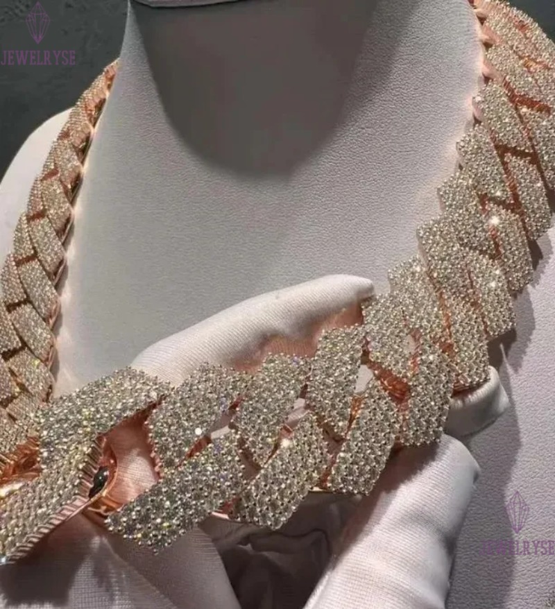 Hip Hop Inspired Sterling Silver Cuban Chain with Diamond Cut Stones for Men