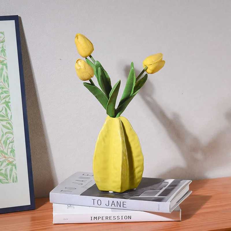 Ceramic Vase Carambola Lovely Star Fruit Shaped Vase Fruit Ornament Floral Arrangement Accessories Terrarium He Decoration Y251201