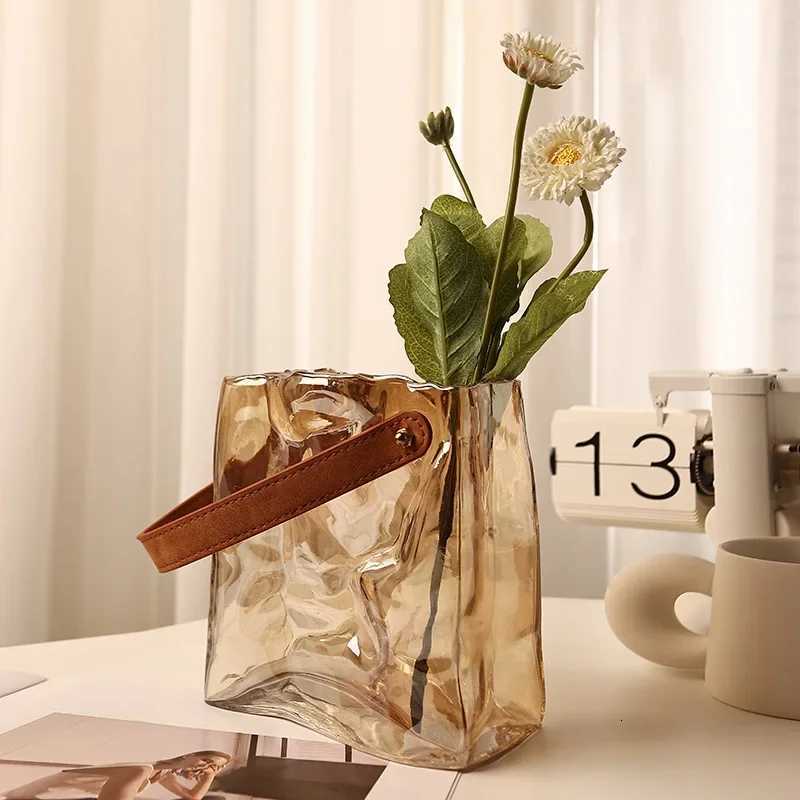 Vase Bag Shape Leather Handbag Terrarium Transparent Hydroponics Flower Pot He Decoration Accessories Y251201