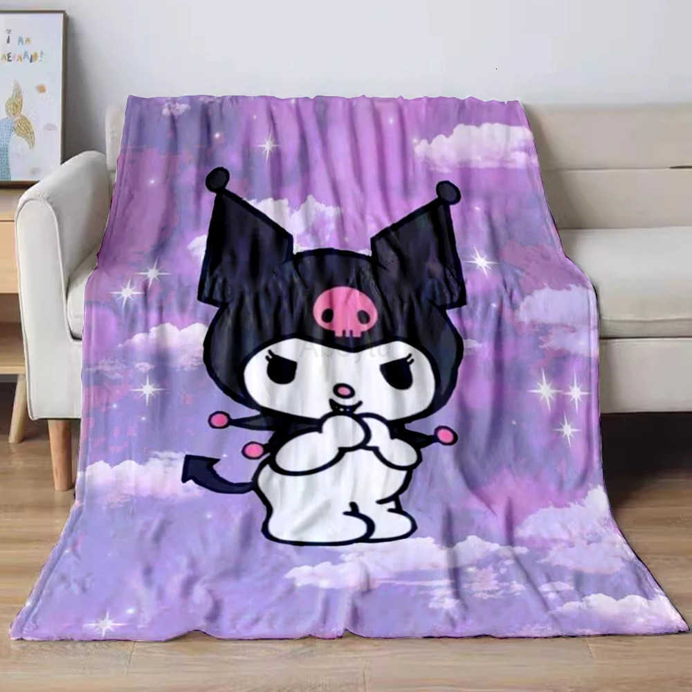 Sanrio Kuromi Cartoon Blanket Kawaii Flannel Blanket Child Soft Quilt Thicken Plush Sofa Four Season Multifunctional Nap Blanket H251201