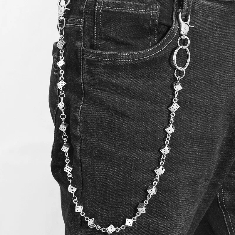 61CM Retro Dice Skull Pants Chain Man Maam Ones Waist Silver Plated Metal Ghost Head Accessories y2k Key Chain 251129