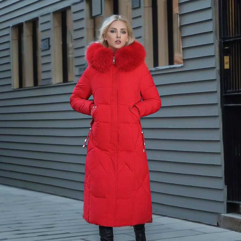 2025 Long Womens Winter Jacket Female Fur Collar Warm Thicken Cotton Jacket Womens Extended Version Pure Color Casual ParkasT251201