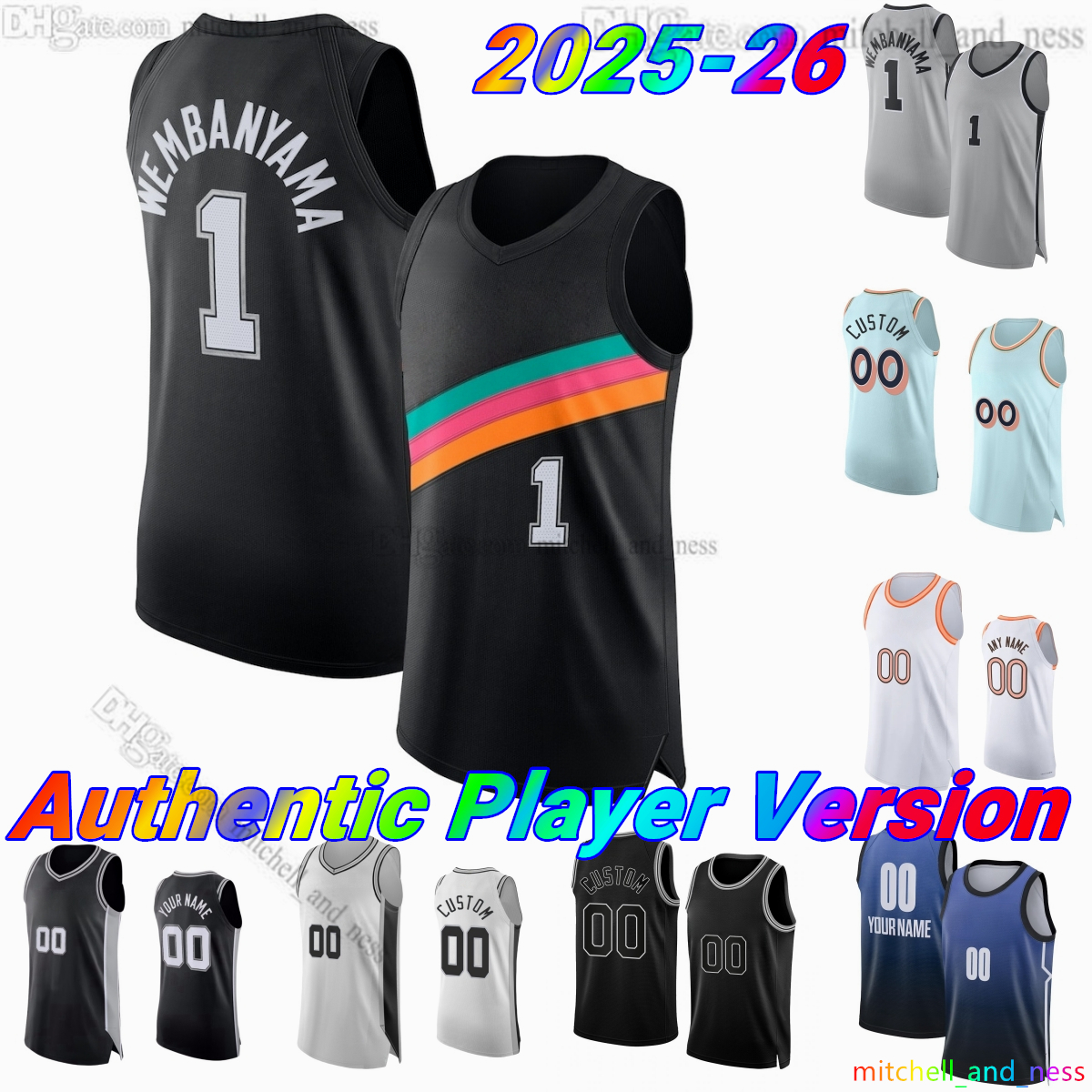 Custom New City 1 Wembanyama Player Version Basketball Jersey 4 Fox 5 Castle 2 Harper 24 Vassell 21 Duncan 40 Barnes 3 Johnson 10 Sochan Authentic Stitched Jerseys
