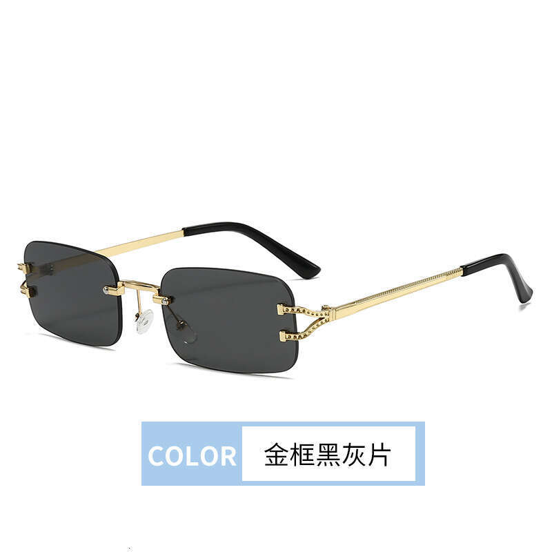 Retro frameless cut edge small square sunglasses for men and women with round faces for slimming, punk style hip-hop bouncing, and disco sunglasses