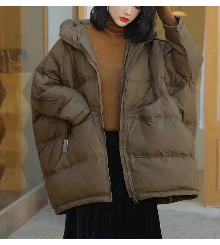 2025 New Winter Women 90 White Duck Down Jacket Casual Loose Over Size Warm Parka Female Drawstring Hooded Puffer CoatT251201