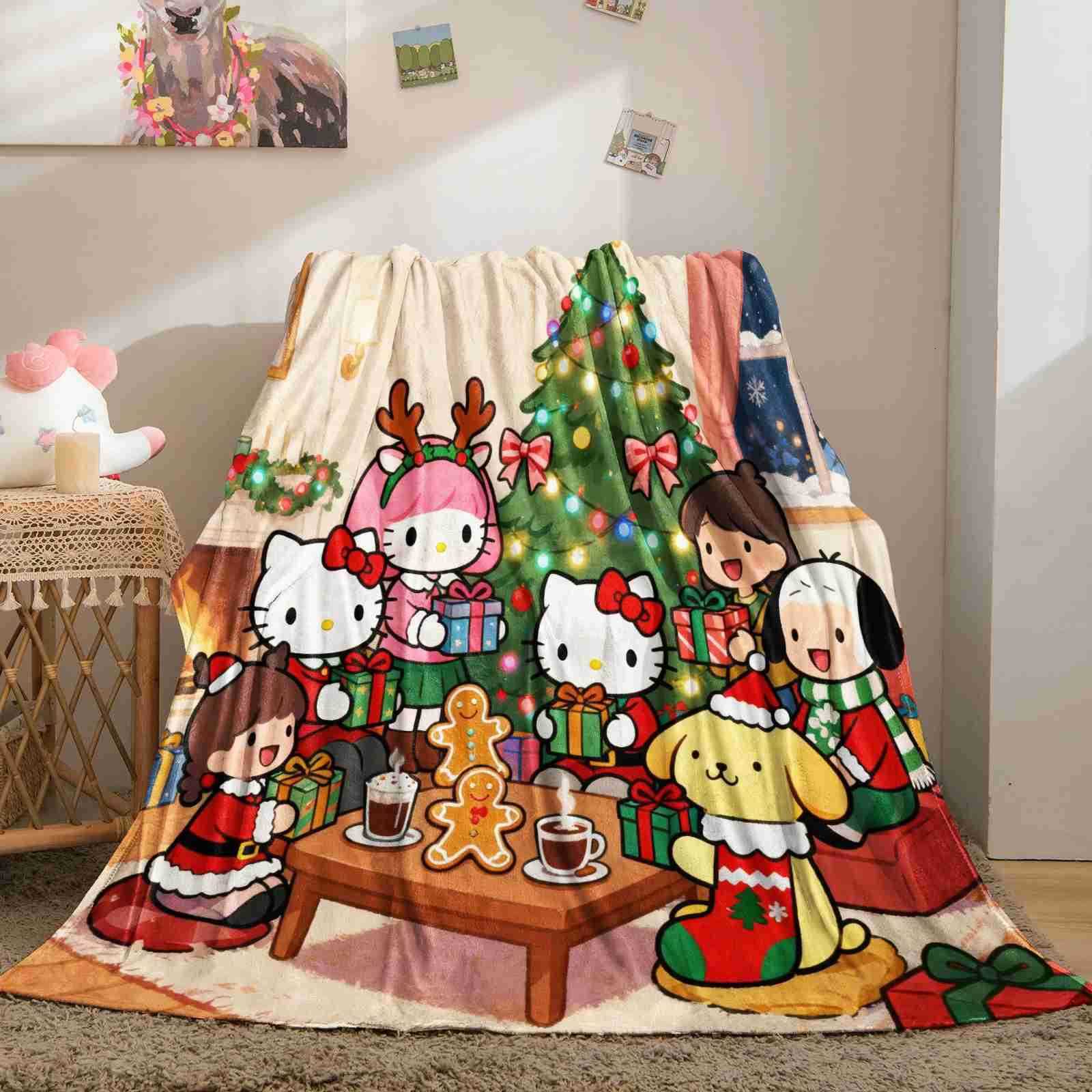 Sanrio Hello Kitty Christmas Printed Blanket Cartoon Children Adult Nap Sleeping Blanket Soft Warm Fluffy Throw Blanket Kid Gift H251201
